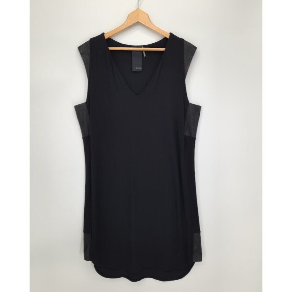Heather by Bordeaux Women's Sleeve Leather Panel Shift Dress Black Size XL